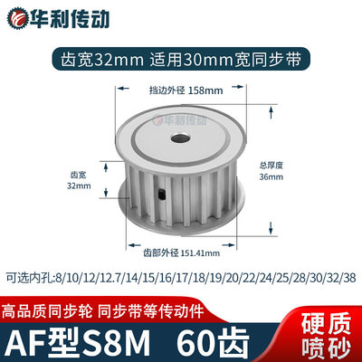 同步轮S8M60齿AF齿宽32内孔19 20 22 24 25同步带轮S8M轮硬质喷砂