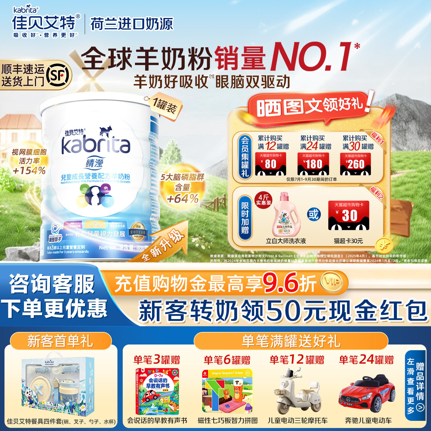 [官方旗舰店]佳贝艾特4段港版睛滢进口成长羊奶粉儿童学生奶800g