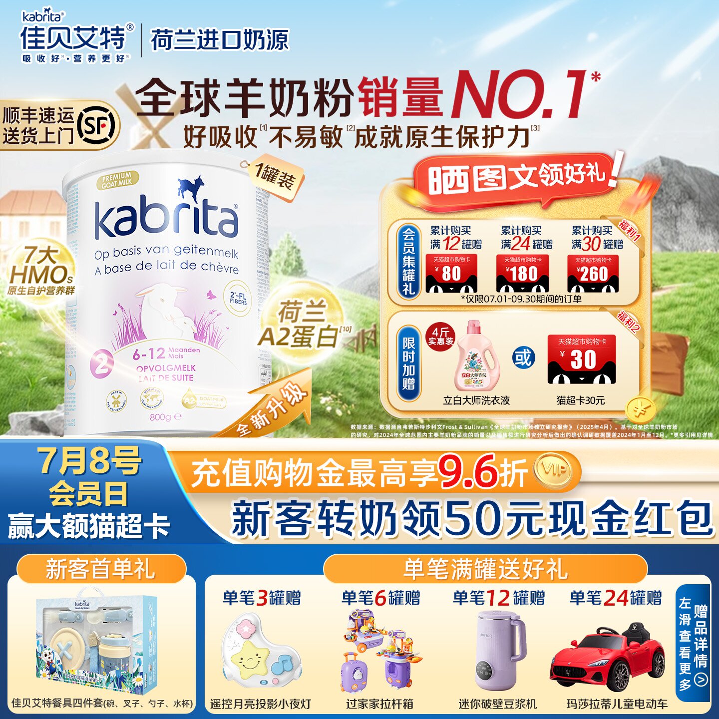 【官方】佳贝艾特荷兰悦白金版二段婴幼儿A2羊奶粉HMO2段800g临期 贝 实拍商品图