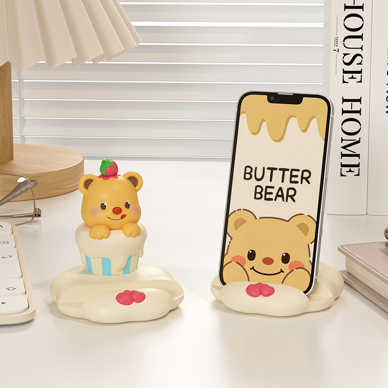 黄油小熊手机支架可爱创意办公室工位好物桌面装饰摆件生日小礼物