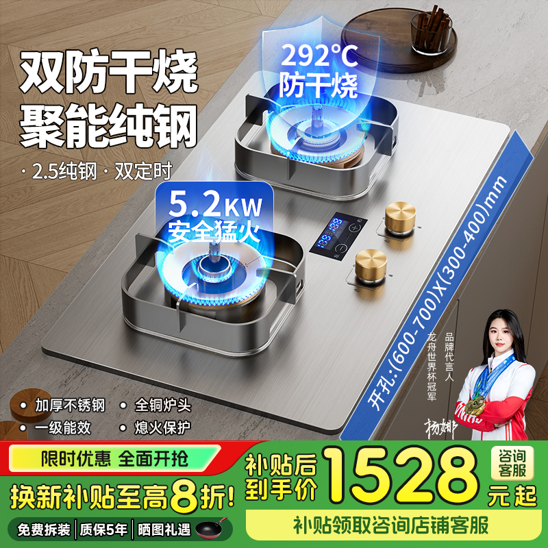 冈田燃气灶防干烧家用定时双灶