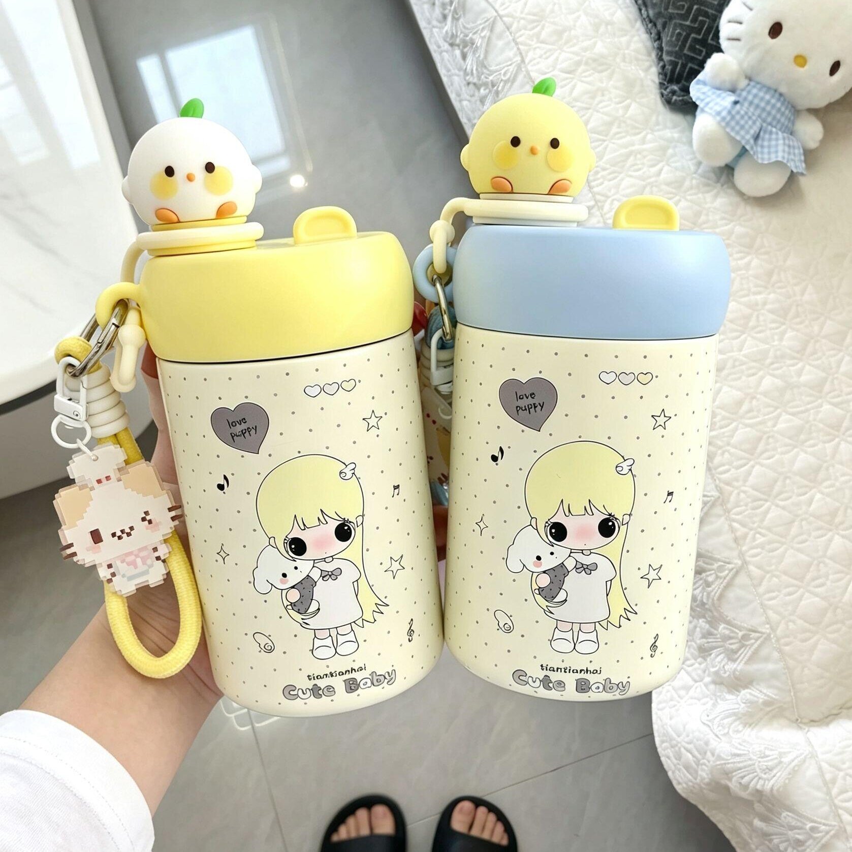 野有上秋保温杯女生高颜值水杯大容量办公桌面咖啡杯开学季吸管杯