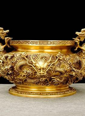 铜香炉九龙鼎摆件大号居家用客厅熏炉室内中式佛堂祠堂双龙聚宝盆