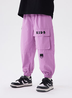 男童裤子新款工装帅气儿童童装春秋季2025新款紫色春装中大童长裤