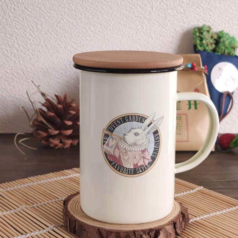 带竹盖印象复古搪瓷珐琅水杯啤酒咖啡马克杯文艺杯刷牙杯子可加热