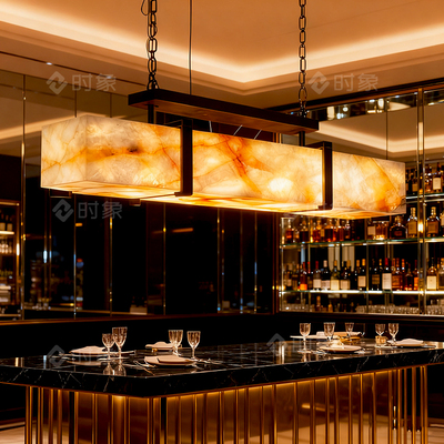 轻奢云石长方形吊灯高端餐厅别墅艺术灯具现代大气长条造型餐厅灯