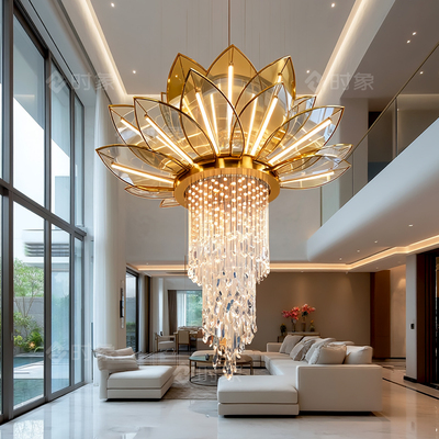新中式别墅莲花花瓣水晶吊灯包厢灯圆形会所售楼部餐厅酒店大堂灯