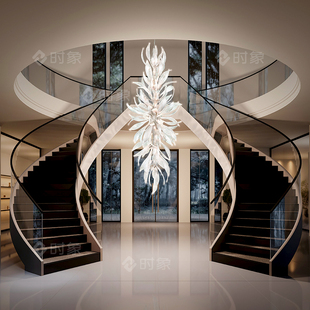 后现代餐厅艺术琉璃叶子灯具定制轻奢复式楼法式别墅客厅球型吊灯