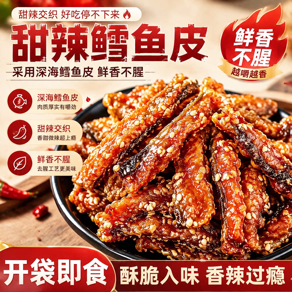 香辣鳕鱼皮香脆鱼皮香辣鱼皮甜辣鱼皮鳕鱼皮海味零食鱼皮开袋即食