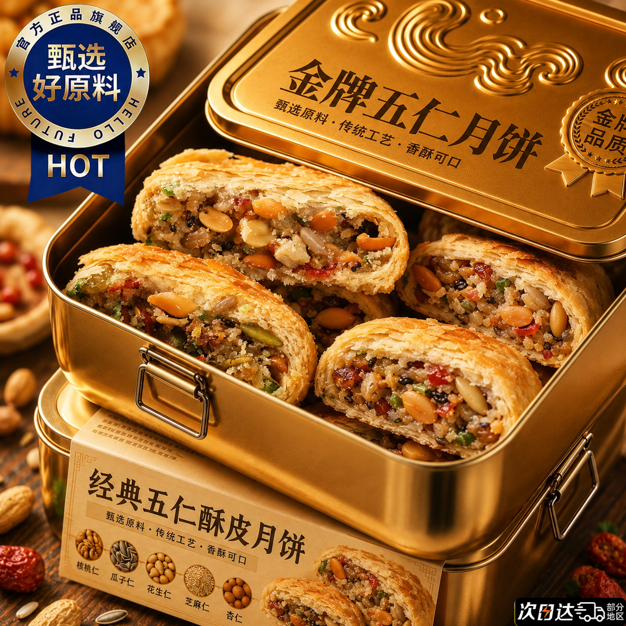 老式酥皮五仁月饼层层酥掉皮东北老字号正宗五仁坚果馅料手工月饼