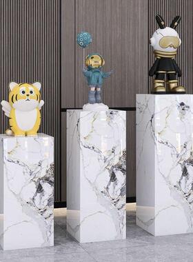 客厅轻奢摆件迁乔新居落地装饰玄关展示台大理石方柱墩子岩板底座