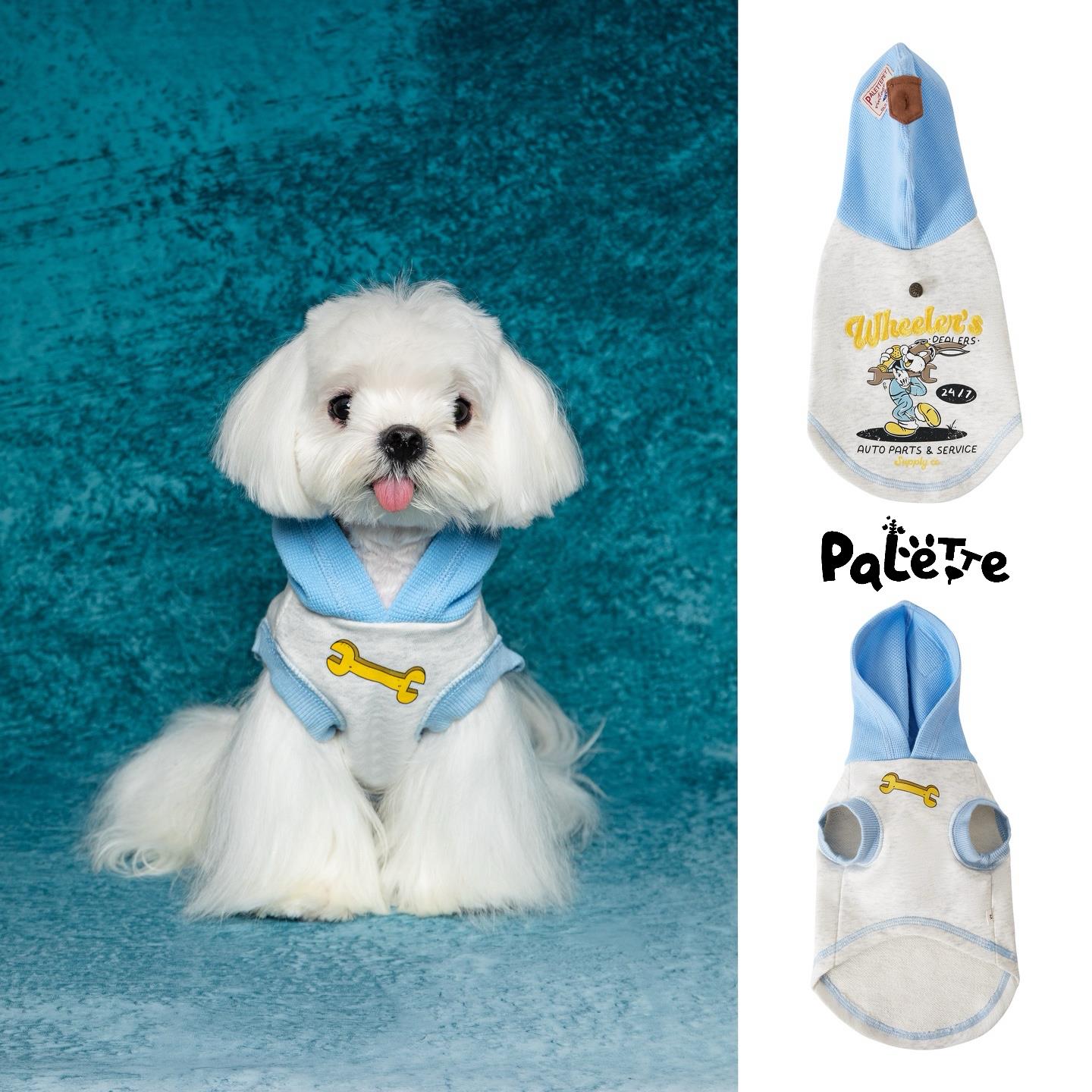PalettePet秋冬狗狗猫咪宠物服装网红拼色刺绣工具兔纽扣无袖帽衫