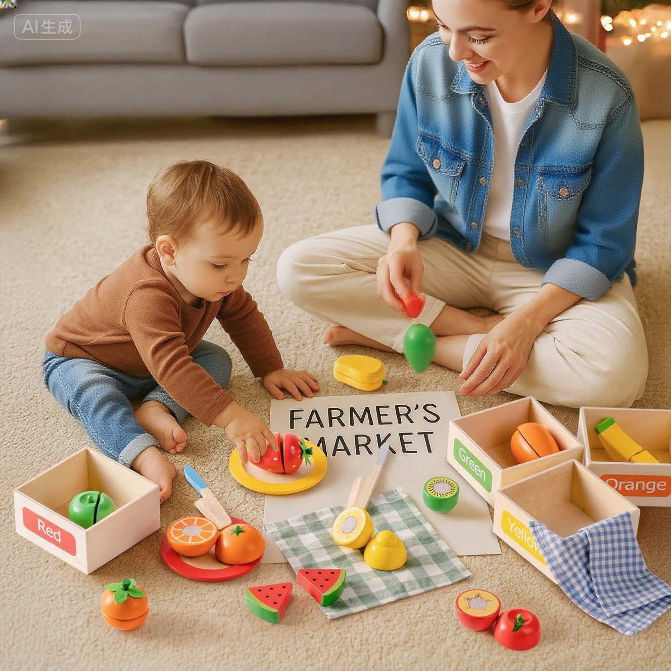 出口欧美儿童过家家切切乐玩具木制仿真水果蔬菜粘贴切切看木盒装