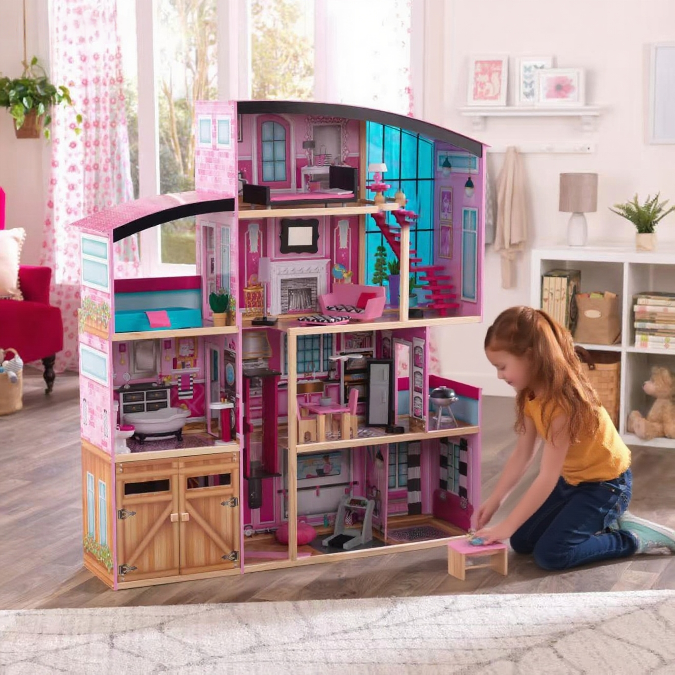 儿童实木过家家欧式粉色娃娃屋女孩城堡别墅玩具屋diy房子玩具