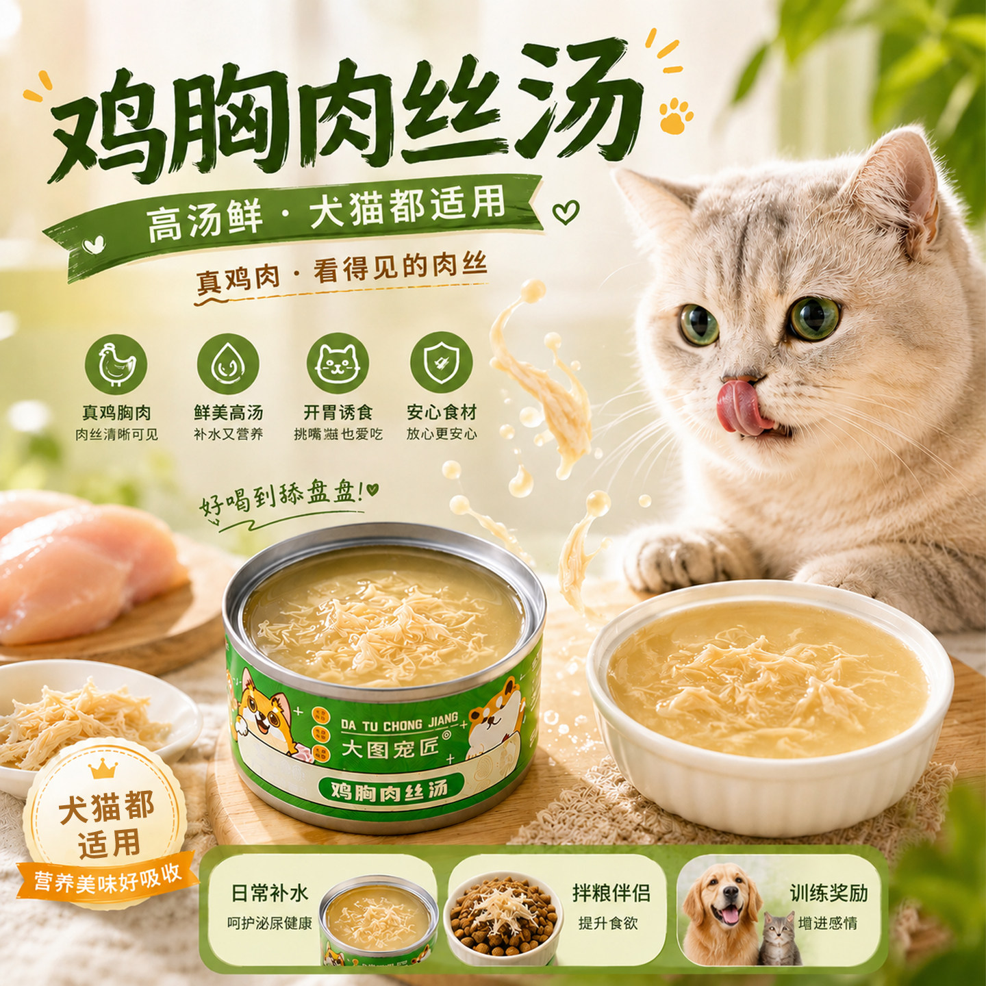 特价清仓【9.9共8罐】鸡胸肉丝汤罐头拌粮零食宠物湿粮罐猫咪狗吃