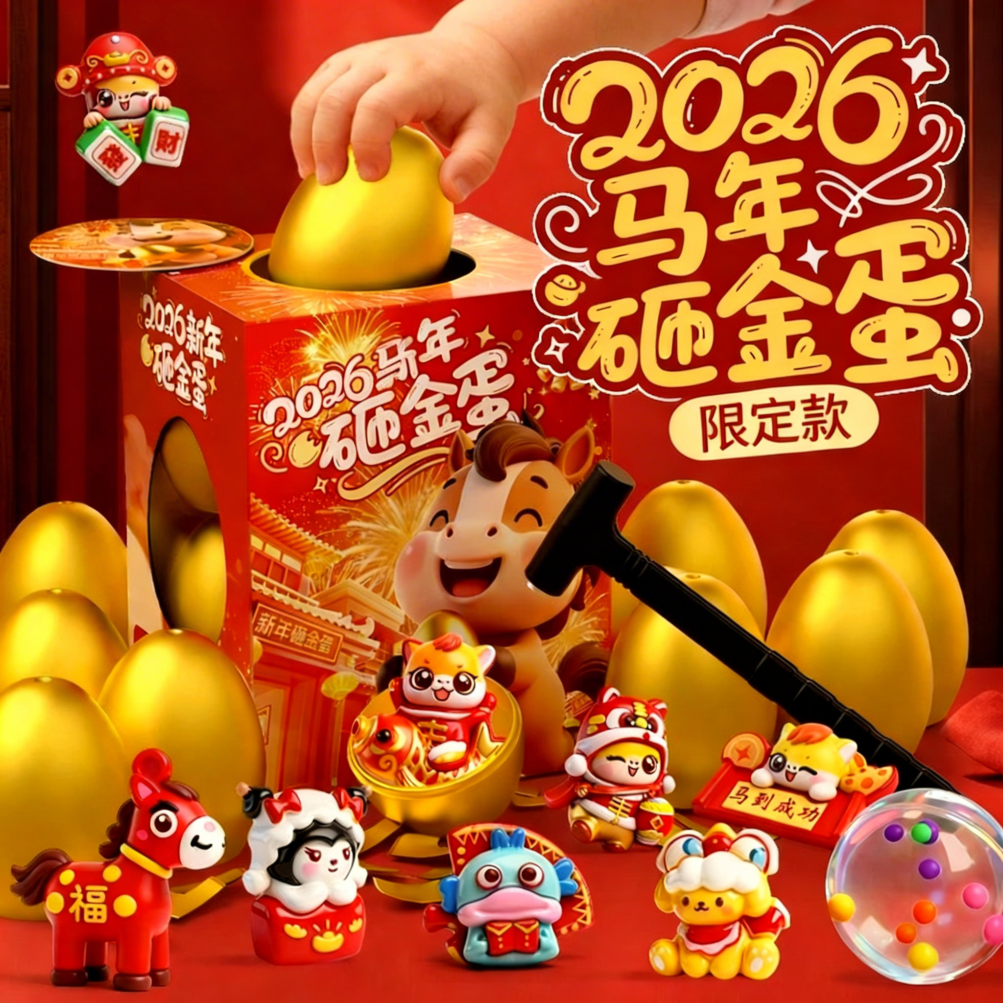 2026新款马年惊喜砸金蛋盲盒儿童玩具小男女孩子童幼儿园生日礼物