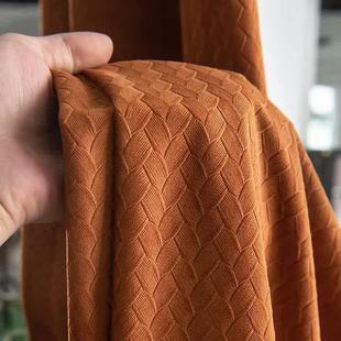 北欧轻奢窗帘卧室遮光简约现代客厅隔热南瓜色天鹅绒布丝绒落地窗