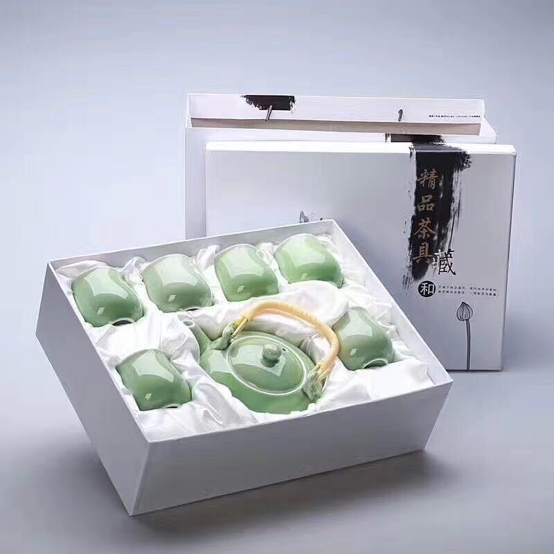 礼品套组景德镇陶瓷整套功夫提梁茶具双层汝窑青花瓷家用送礼定制