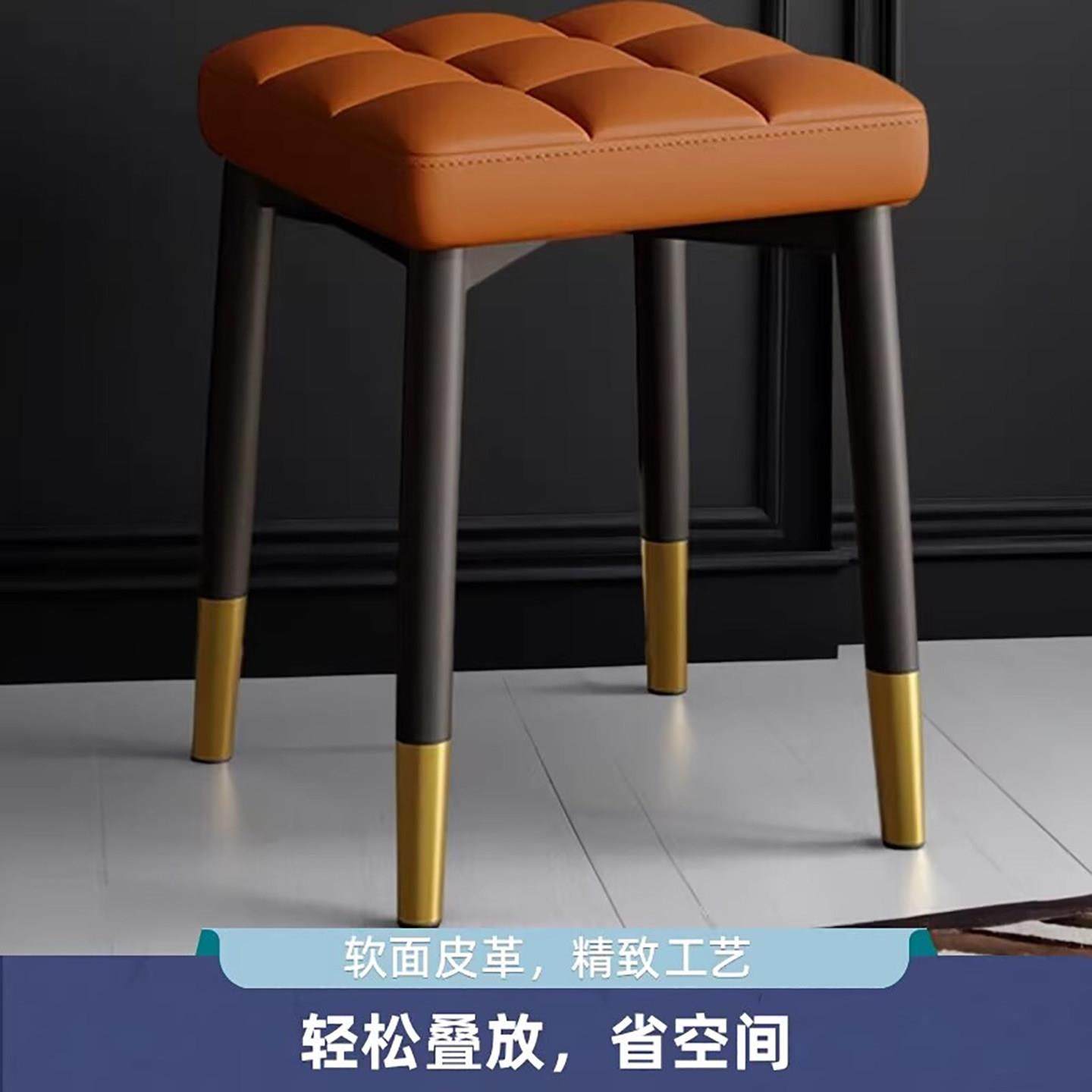 家用小户型椅子无靠背北欧简约不带餐桌凳子黑色方形餐凳皮质餐椅