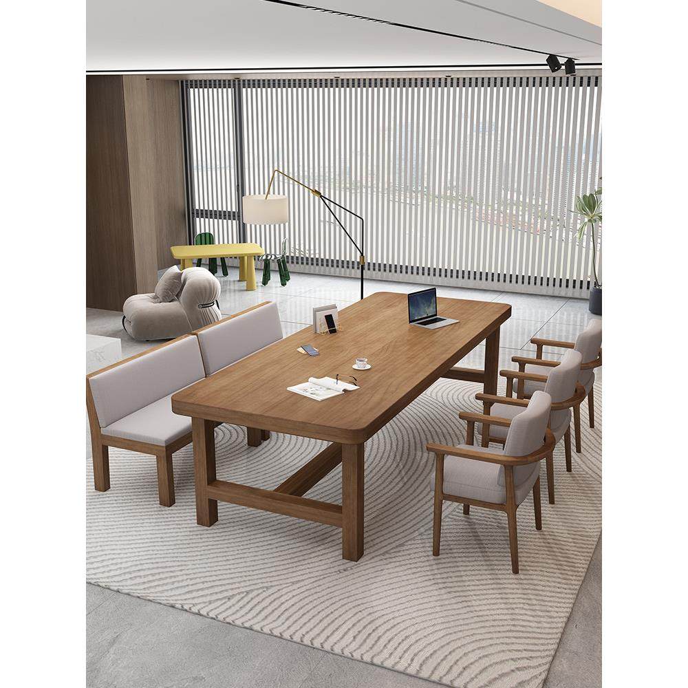 去客厅化大长书桌现代简约家用双人阅读洽谈桌学习桌实木桌椅组合