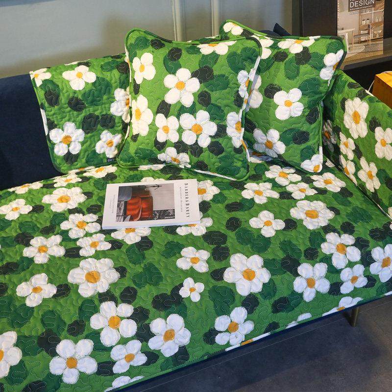 雨朵 绿色小花全棉沙发垫布艺防滑四季通用沙发套罩盖巾贵妃定制,居家布艺,沙发垫,淘宝优惠券,粉丝福利购,淘宝优惠卷