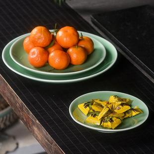 中式茶点盘家用大供盘水果盘子青瓷点心干 干果盘浅盘贡盘禅意小