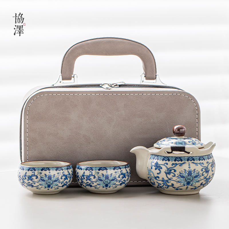 汝窑青花缠枝莲旅行茶具套装