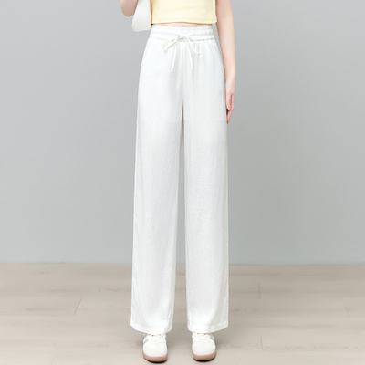 天丝亚麻直筒裤女宽松垂感