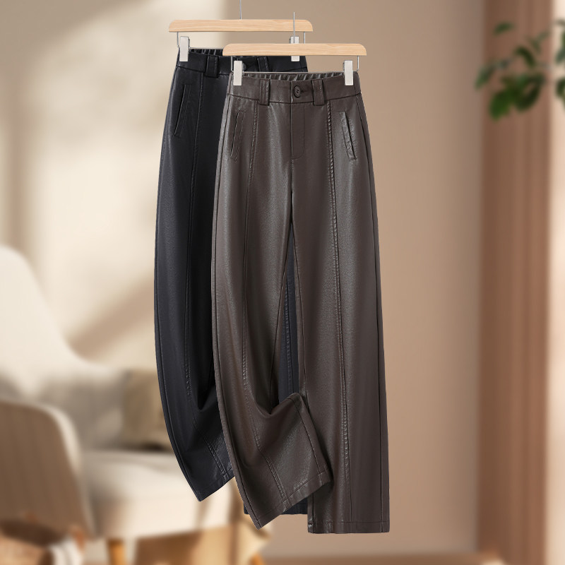 垂感美拉德皮裤女春秋2026新款宽松阔腿裤高腰直筒PU皮高级感裤子,女装/女士精品,休闲裤,淘宝优惠券,粉丝福利购,淘宝优惠卷
