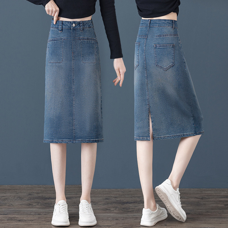 牛仔半身裙女2026春秋新款高腰开叉时尚浅蓝色百搭a字一步包臀裙,女装/女士精品,半身裙,淘宝优惠券,粉丝福利购,淘宝优惠卷