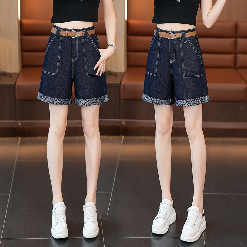 轻奢复古深蓝色牛仔短裤女夏薄款高腰宽松直筒翻边五分裤2026新款,女装/女士精品,牛仔裤,淘宝优惠券,粉丝福利购,淘宝优惠卷
