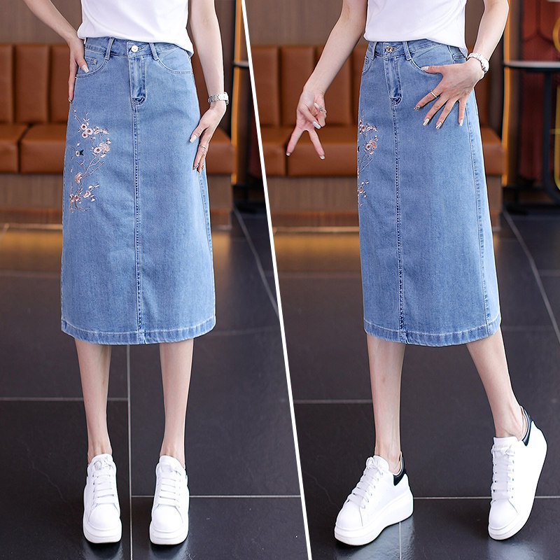 新中式绣花牛仔半身裙女高腰显瘦中长裙2026年春夏百搭开叉a字裙,女装/女士精品,半身裙,淘宝优惠券,粉丝福利购,淘宝优惠卷