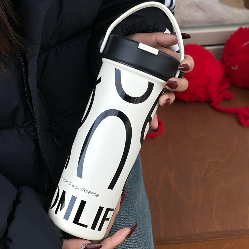 【米白】GOOM艺术手绘保温杯女生高颜值2024日常外出水杯600ml