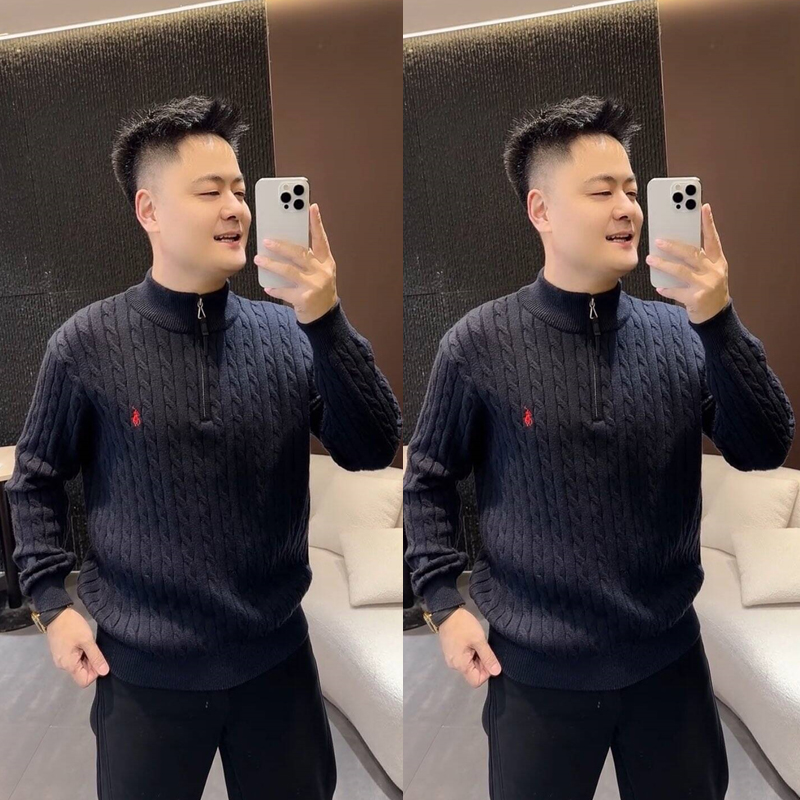 2025秋冬新款针织刺绣标半拉链毛衣保暖加厚男士休闲百搭简约上衣