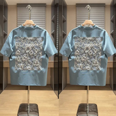 T恤百搭浮雕刺绣圆领半袖 2025夏季 上衣 时尚 休闲简约短袖 新款 男士