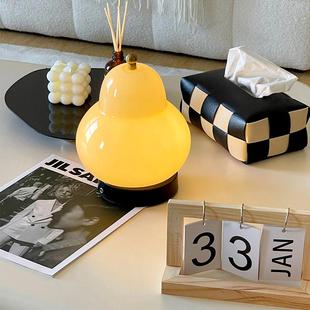 三棵松照明玻璃中古法式奶油梨子氛围台灯充电卧室床头灯便携高级