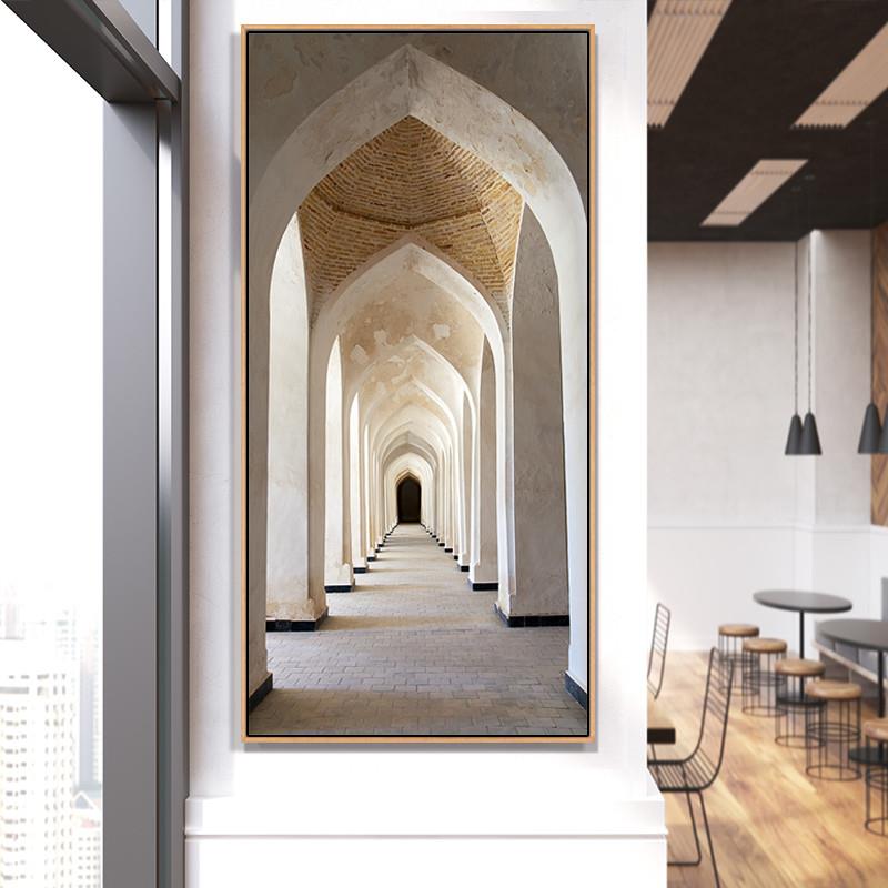 北欧复古建筑风格挂画走廊楼梯罗马玄关油画布装饰画摩洛哥女壁画图片