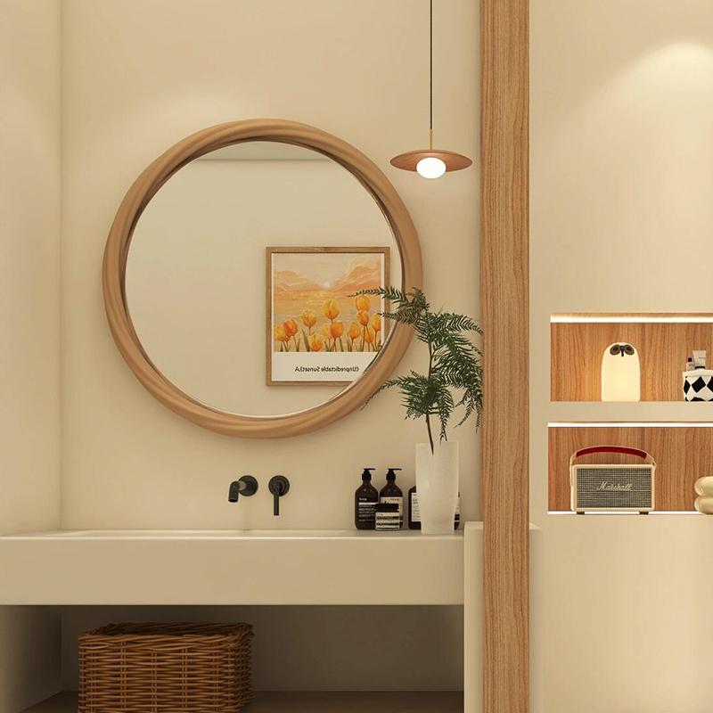 原木风卫生间洗漱镜子酒店桌面化妆镜智能发光浴室镜墙面装饰镜子