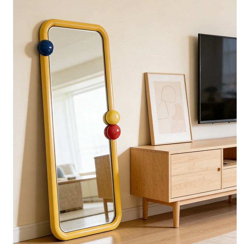 北欧方形创意卧室穿衣镜入户玄关多巴胺装饰镜民宿墙面打卡全身镜