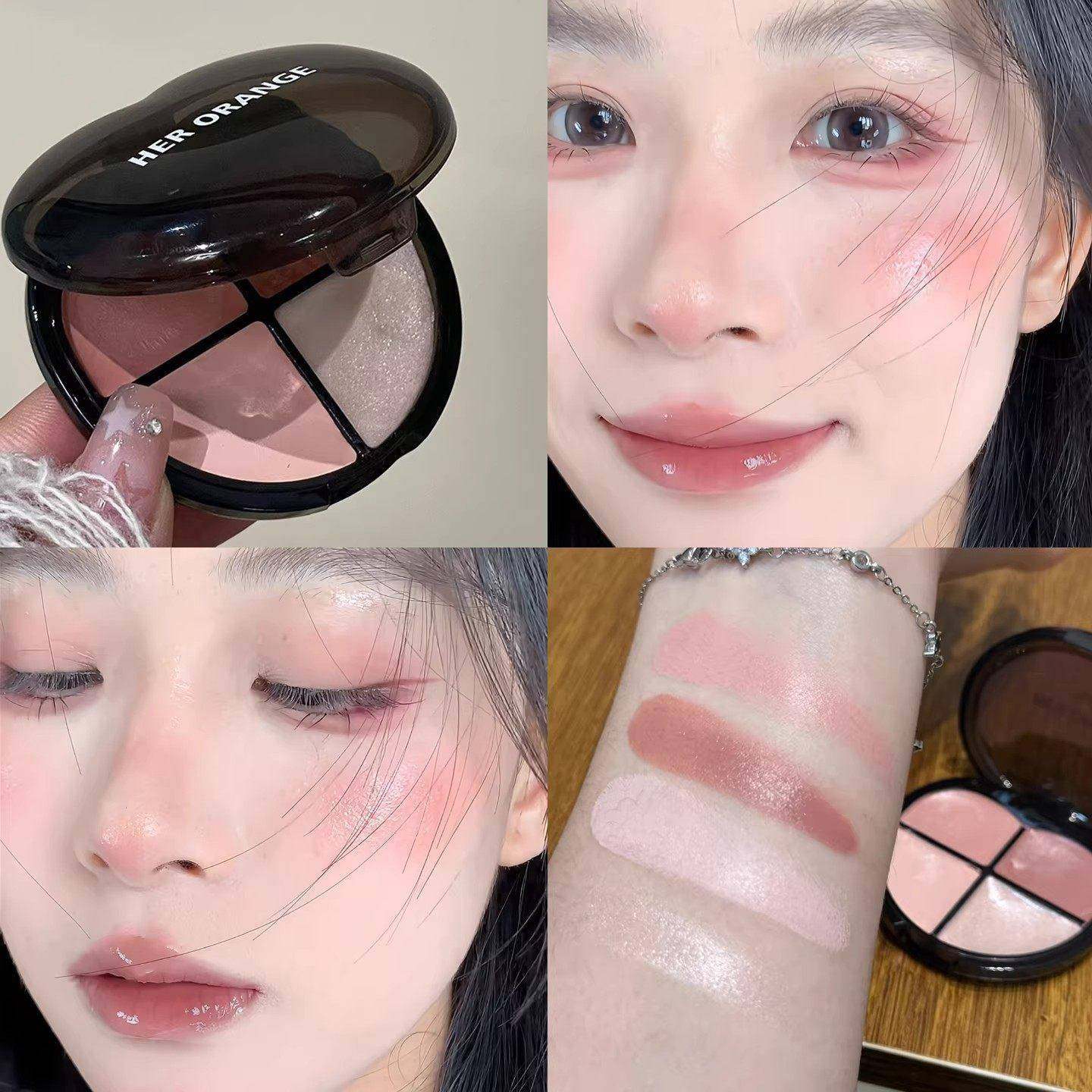 淡颜会懂！四色腮红提亮膏滋润水光显气色口红眼影高光多用一体盘,彩妆/香水/美妆工具,卧蚕笔,淘宝优惠券,粉丝福利购,淘宝优惠卷