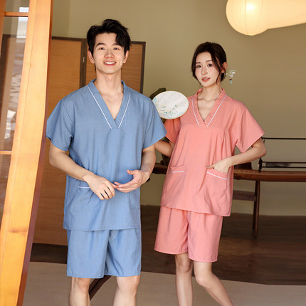 苎纤棉洗浴服情侣男女大码汗蒸服短款浴衣浴裤足疗足浴服按摩桑拿