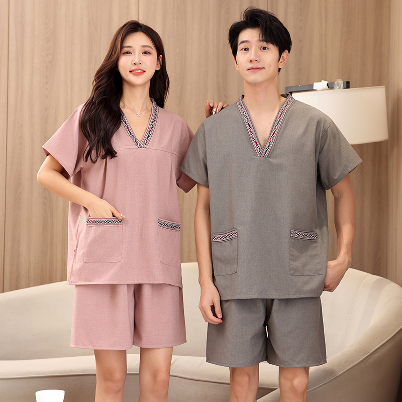 高档贡麻汗蒸服女按摩桑拿洗浴服男大码300斤浴裤汤泉衣服足疗服