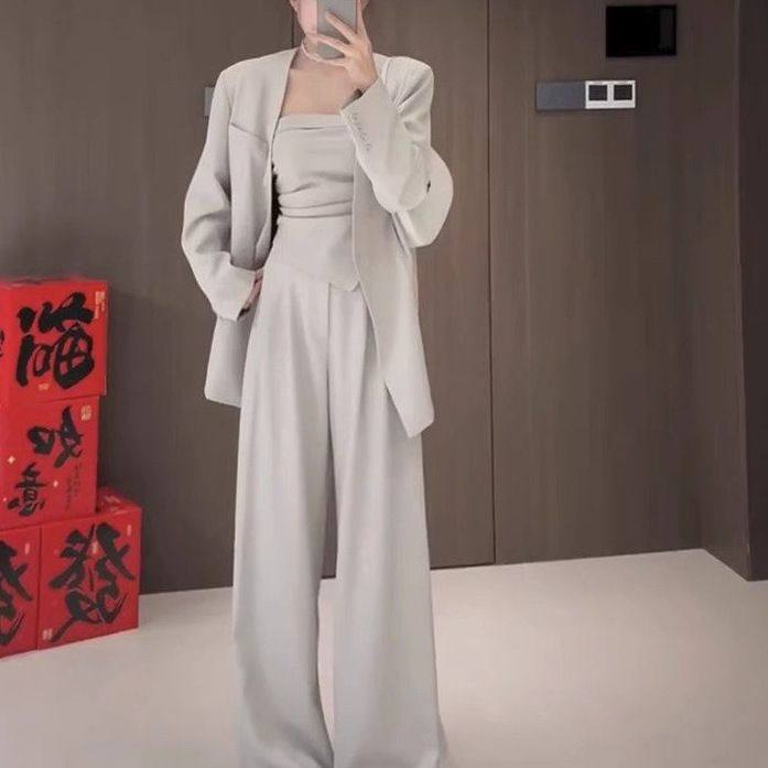 2026年秋新款高级感韩系两件套小众西服外套抹胸上衣阔腿裤套装女,女装/女士精品,大码套装,淘宝优惠券,粉丝福利购,淘宝优惠卷