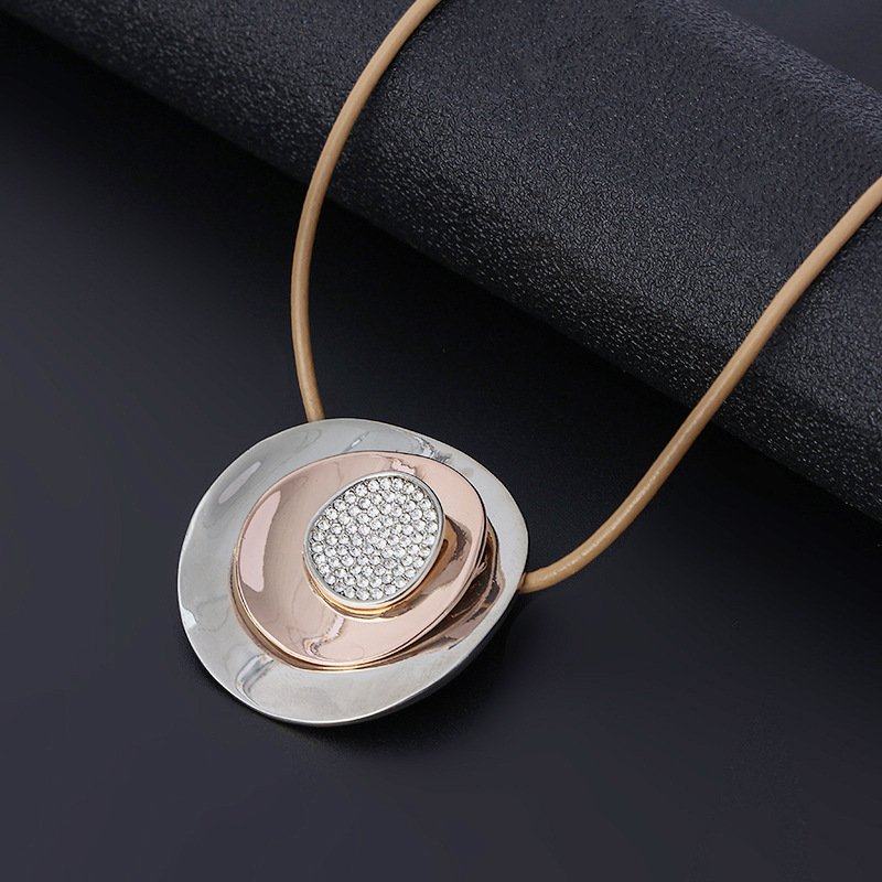 跨境专供新款项链欧美复古长款项链几何圆形吊坠撞色女士毛衣链,饰品/流行首饰/时尚饰品新,组合套装,淘宝优惠券,粉丝福利购,淘宝优惠卷