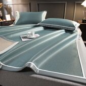 1800D碳光冰丝凉席三件套家用夏季 席子可水洗空调席可折叠床笠款