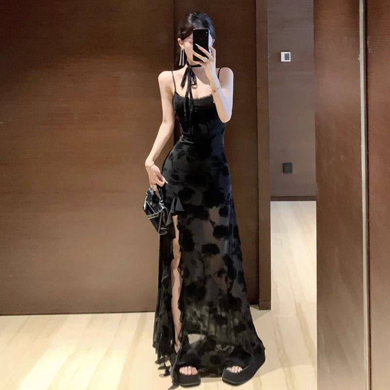 夏春秋爆花边提花连衣裙吊带修身纯欲辣妹中长裙气质收腰开叉蕾丝,女装/女士精品,大码套装,淘宝优惠券,粉丝福利购,淘宝优惠卷