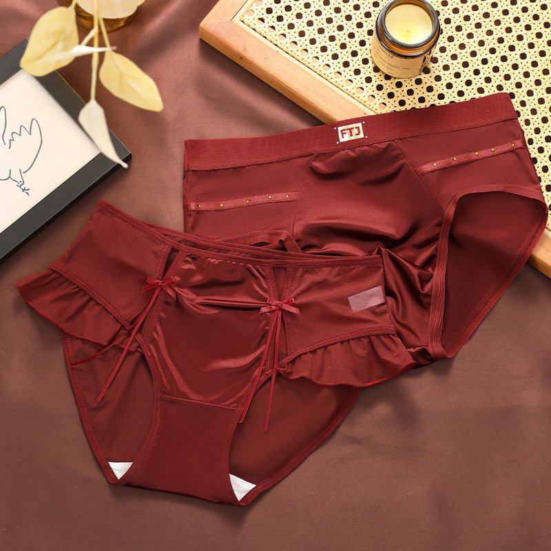 情侣红内裤本命年男女款缎面拼接网纱樱桃红礼盒装结婚喜庆内裤,女士内衣/男士内衣/家居服,女三角裤,淘宝优惠券,粉丝福利购,淘宝优惠卷