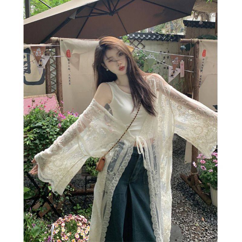 法式钩花刺绣蕾丝衫女夏季度假风海边防晒衣薄纱外穿罩衫长款外套,女装/女士精品,大码套装,淘宝优惠券,粉丝福利购,淘宝优惠卷