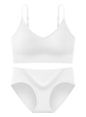 跨境质量版668#美背背心运动文胸三角裤套装无缝螺纹调节带女内衣