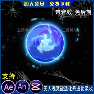 天人魂突破造化丹进化吸收沙雕动画修仙人物结金丹练功AN特效素材